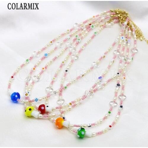 1 Set Colorful Jewelry Bead Necklace Jewelry Set Mushroom necklace and bracelets for women MIx color jewelry Set 9955