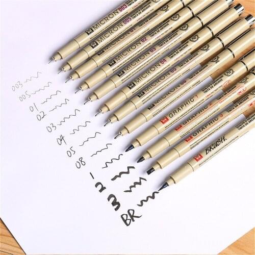 1pcs Pigment Pigma Micron Ink Marker gel Pen 0.05 0.1 0.2 0.3 0.4 0.5 0.6 0.8 Different Tip Black Fineliner Sketching Art