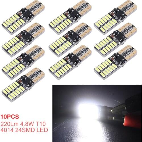 10pcs/set Car lights 220Lm 4.8W T10 4014 24SMD LEDs Light Auto Turn Signal Light Car Bulbs Reading Tail Lamp for Cars SUV