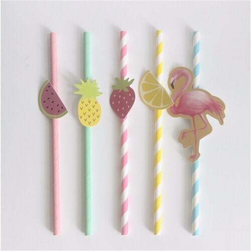 10pcs/set disposable unicorn striped flamingos strawberry pineapple lemon paper straws straw drinking event party supplies