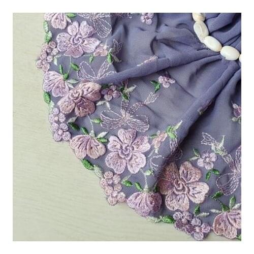 10cm 3.94" wide (5yards/lot) Craft Accessories Embroidered Grey Chiffon Lace Trim，Purple Embroidery Chiffon Lace Trim