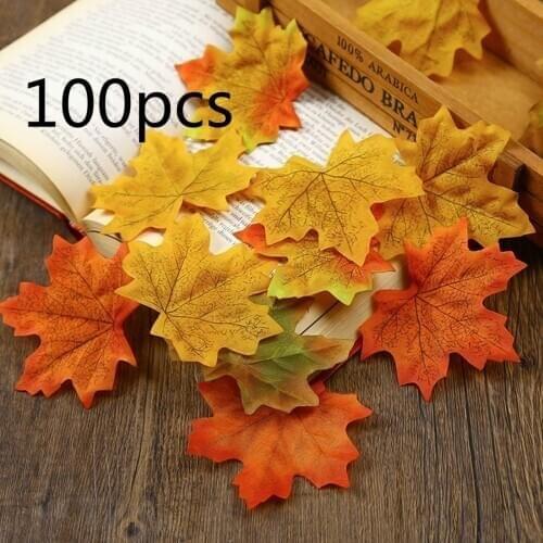 100Pcs/lot Artificial Maple Leaves Decorative Maple Leaves Fake Fall Leaves for Home Wedding Party Decor Color Random
