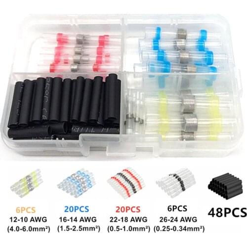 100PCS Heat Shrink Tubing Butt Terminals Waterproof Solder Seal Electrical Butt Connectors Wire Cable Splice Terminal Kit