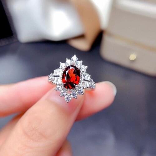 100% Natural And Real Garget Ring 925 Sterling Silver Ring Female Birthday Jewelry