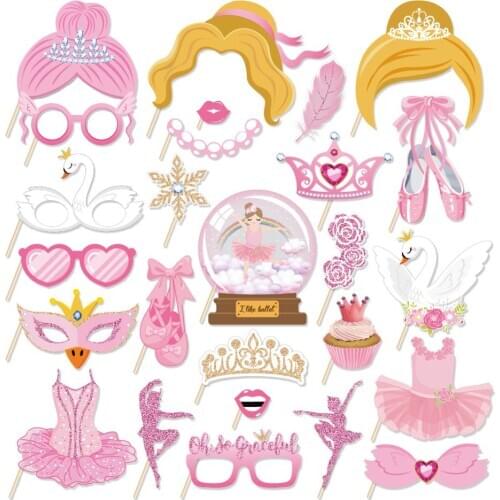25pcs DIY Fairy Crown Photobooth Props Pink Ballet Theme Happy Birthday Party Favors Baby Shower Girls Ballet Party Decorations