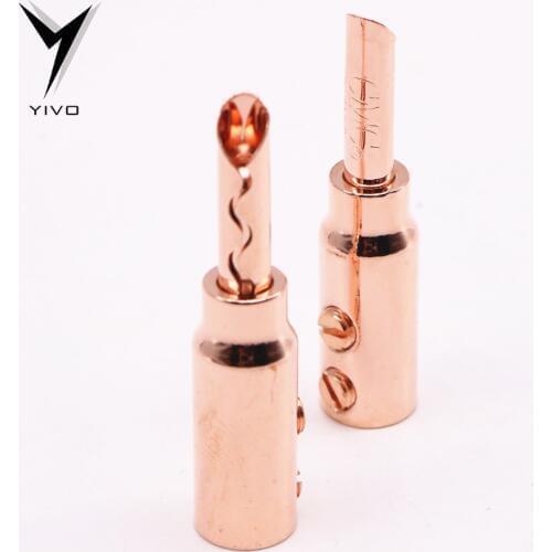 4pcs Hi-end HiFi YIVO 0668-CU-R Audio Pure Red Copper plating silver banana Plug Connector Jack 3mm~6mm Speaker cable