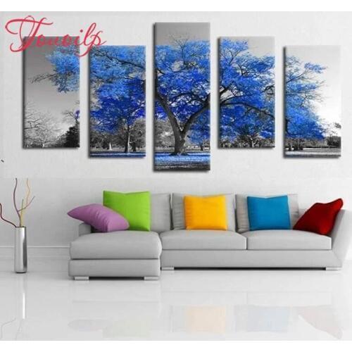 TOUOILP 5D DIY Full Square&round 5pcs 5d Blue tree Diamond Painting DIY 5d diamond Embroidery Mosaic Home Decor painting