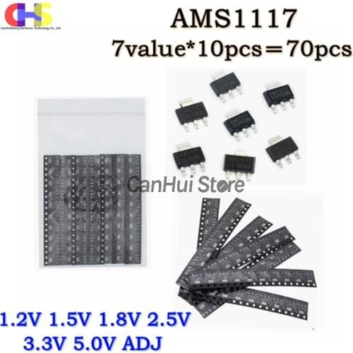 70PCS 7value*10pcs AMS1117 Voltage Regulator Kit 1.2V 1.5V 1.8V 2.5V 3.3V 5.0V ADJ LM1117 Voltage Regulator