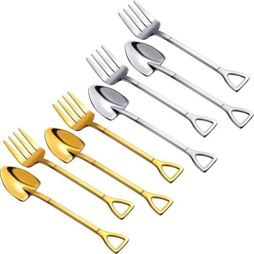 8 Pieces Shovel Spoon Fork Shovel Coffee Handle Dessert Shape Fork