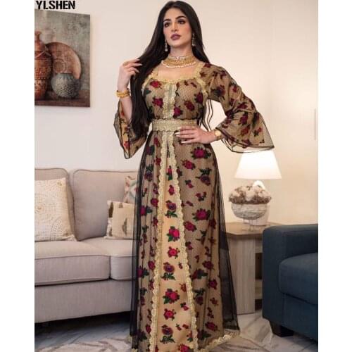 Abaya Dubai Muslim Dress Luxury High Class Embroidery Mesh Print Ramadan Kaftan Islam Kimono Abayas Women Long Maxi Dress 2021