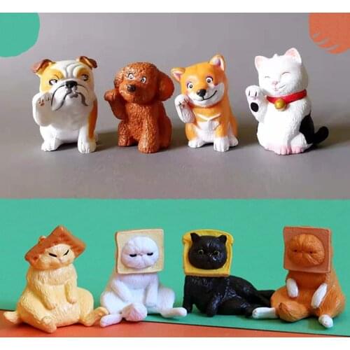 Free shipping 4Pcs/toast bread cat kitty animals/miniatures/lovely/fairy garden gnome/moss terrarium decor/figurine/diy supplies