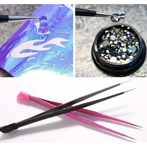 Glitter Nail Art Rhinestones Gems Picking Tweezer Nail Stickers Precision Tweezers Rubber Tipped Acrylic Gel Tool