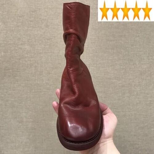 Leather Designer Genuine Mid-Calf Cow Women Vintage Zipper White Boots Street Fashion Autumn Winter Shoes Botines Mujer