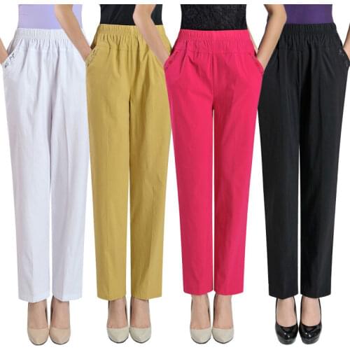Middle Aged Women Casual Straight Pants Female Loose Elegant Fashion Spring Summer Elastic Waist Solid Color Pants Plus Size 4XL