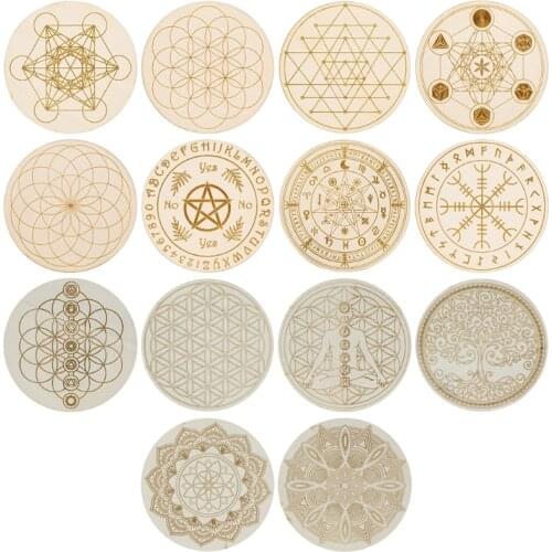R3MA Chakra Tree of Life Natural Symbol Wood Divination Coaster Round Altar Pad Props Ritual Witchcraft Supplies