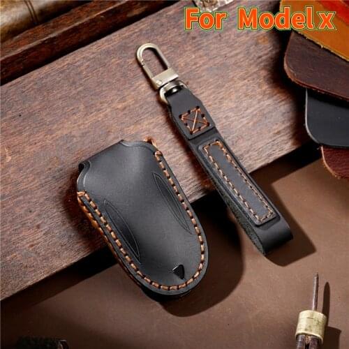 Leather Remote Control 3 Buttons Fob Holder Cover Fit for Tesla Model X Key Case Car Styling Smart Keys Keychain