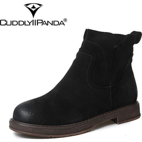 CuddlyIIPanda 2019 Autumn Vintage Chelsea Boots High Quality Boots Retro Women Ankle Boots Cow Suede Fashion Design Botas