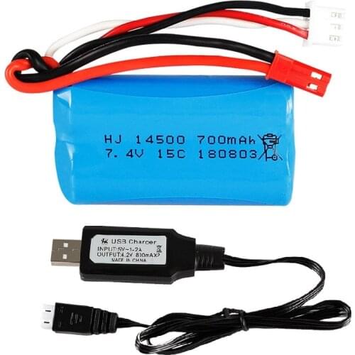 Ewellsold 1pc 2pc 3pc 7.4V 700mAh Replacement Li-po Battery/charger for FT007 FX059 RC Boat Spare Parts