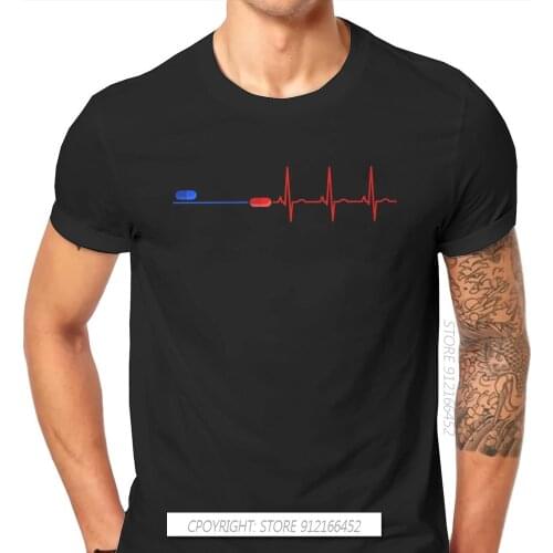 Neo Science Fiction Film Blue Red Heartbeat Line Tshirt Graphic Mens Tshirts Tops Big Size Pure Cotton T Shirt Black