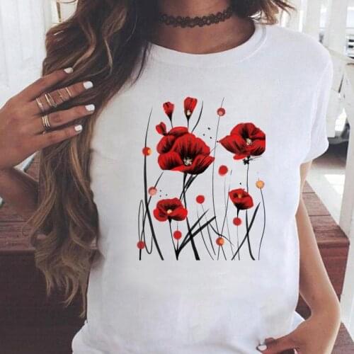Women T-shirts 90s Flower Beach Travel Short Sleeve Graphic Print Female Fashion Cartoon Summer T Top Shirt Tee T-Shirt