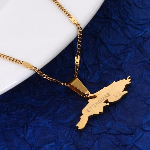 Stainless Steel Gold Color St. Thomas V.I. Pendant Necklaces Saint Thomas Island Map Chain Jewelry