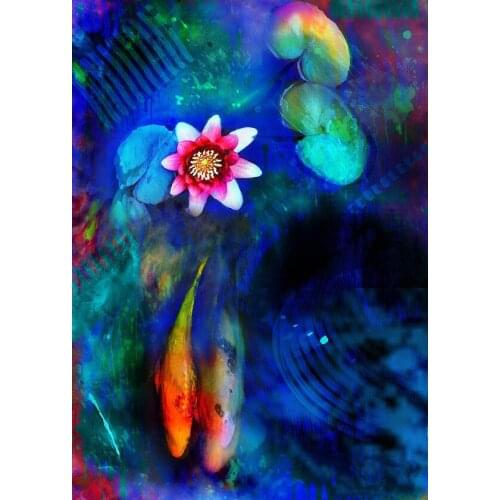 JMINE Div 5D fish Lotus River Full Diamond Painting cross stitch kits art High Quality Animal 3D paint by diamonds