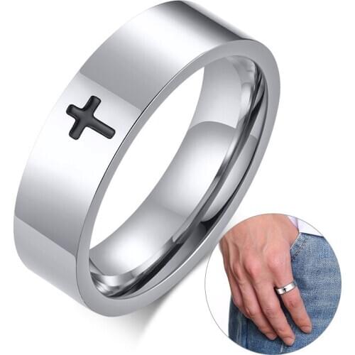 6mm Stainless Steel Cross Ring Christian Jesus Christ Lord Prayer for Men and Women