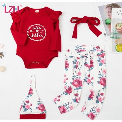 LZH 2021 Long Sleeve Romper Rose Trousers Newborn Baby Girls Clothes Set For Kids 3Pcs Suits Autumn Toddler Girls Outfit 0-18M