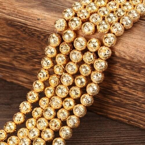 KANGKANG Gold Lava Round Loose Beads 4 6 8 10 12mm Handmade DIY charm Bracelets Jewelry Making Accessories