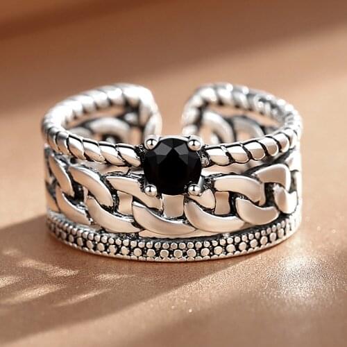 Summer Vintage Black Zircon Rings For Women Boho Geometric Female Finger Rings Party Bohemian Jewelry Korean Gift