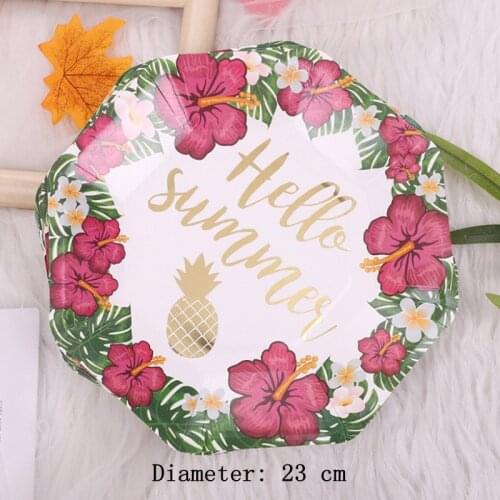 Summer Theme Gilding Stamping Disposable Tableware Paper Plates Cups Birthday Party Supplies