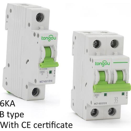 Curve B Type 1P 2P 1A 6A 10A 16A 20A 25A 32A 40A 50A 63A Miniature Circuit Breaker 6KA 110V/220V/400V 50/60HZ Type B MCB
