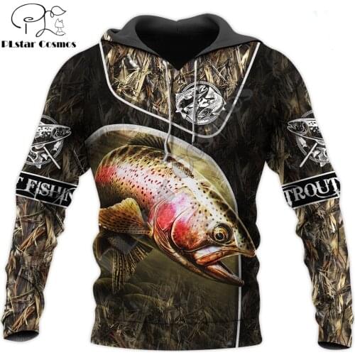 Beautiful Trout Fishing 3D Printed Men Hoodie Autumn and winter Unisex Deluxe Sweatshirt Zip Pullover Casual Streetwear KJ414