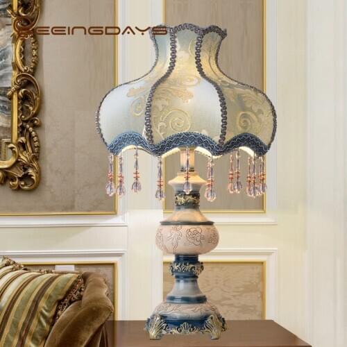 European Style Blue Resin Table Lamp Desk Lamp Bedroom Bedside Lamp Warm Light Wedding Gift