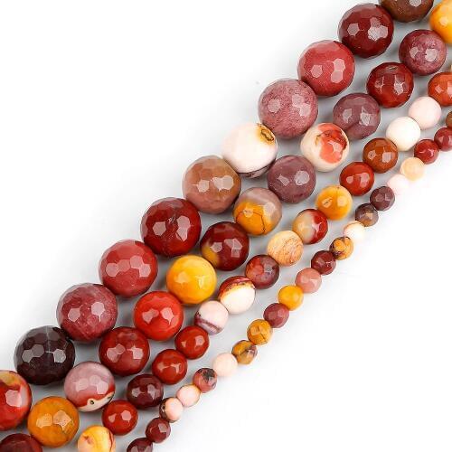 Natural Stone Mookaite Egg Yolk Loose Faceted Beads 4 6 8 10MM Fit Diy Bracelet Necklace For Jewelry Making