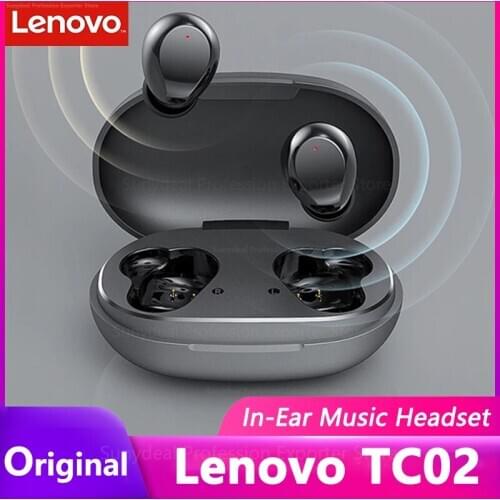 New Lenovo TC02 Wireless Bluetooth 5.0 TWS Earphones IPX5 Sports Music HiFi Sound In-Ear Earbuds Smart Touch Long Time Player