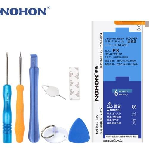 Original NOHON Battery HB3447A9EBW For Huawei Ascend P8 Replacement Batteries 2600mAh 2680mAh Retail Package Free Tools In Stock