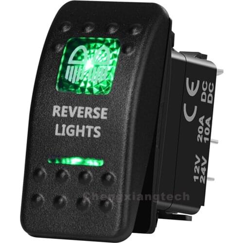 Reverse Lights 5 Pin On Off Green Led Backlit Printed Rocker Switch for Car Boat Truck 12v 24v SPST Waterproof