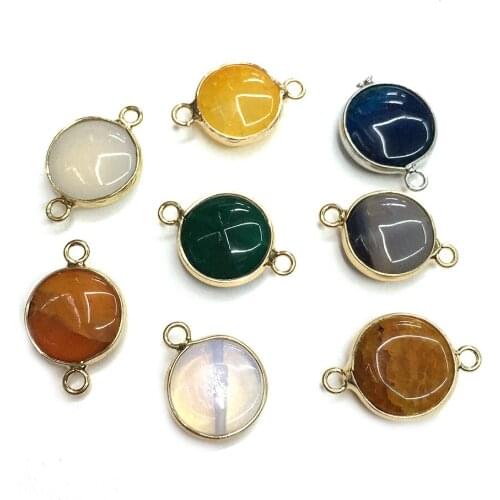 Natural Agates Pendant Connectors Round Polished Colorful Agates Stone Link Charms for Jewelry Making Necklace Bracelet Gift