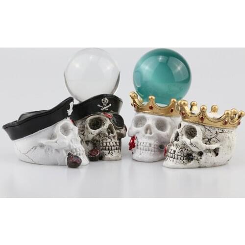 Resin Skull Statue Display Stand Crystal Glass Lens Ball Divination Photography Lensball Base Magic Sphere Holder Skeleton Model