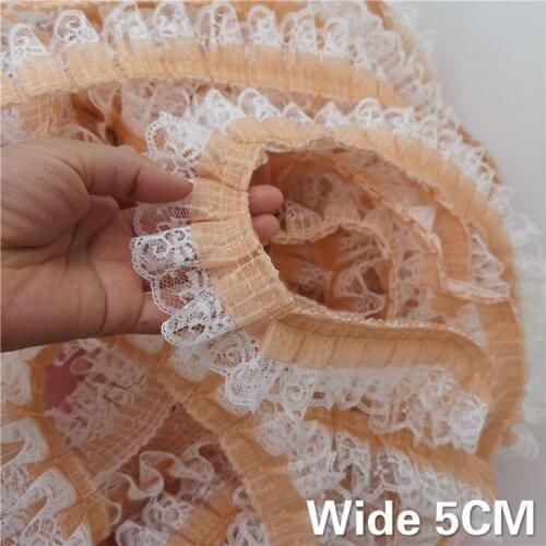 5CM Wide Luxury 3D Lace Fabric Pleated Folded Sewing Fabric Embroidered Ribbon Collar Dress Home DIY Ruffle Trim Decor Applique