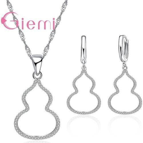 Luxury AAA+ Cubic Zircon Stones Necklace Earring Sets 925 Sterling Silver Necklaces Pendant New Gourd Design Individuality