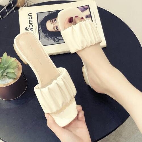 Summer 2020 Slides Fashion Women Square Toe White Slippers Sandals Casual Beach Shoes Outdoor Ladies Flip Flops Slippers
