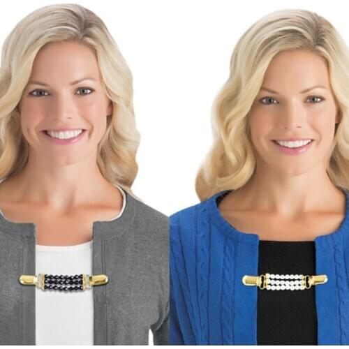 Alloy Duck Clips Flexible Beaded Pearl Sweater Cardigan White Black Collar Clothing Decoration Belt Buckle