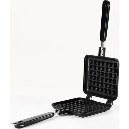 Old Fashioned Cast Iron Waffle Baking Mold, Non-Stick DIY Waffle Cake Mould Tray With Handle for Stovetop for Home