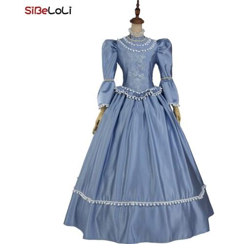 Light Blue Renaissance Rococo Belle Marie Antoinette Dress Gothic Victorian Period Ball Gown Theater Costume
