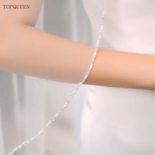TOPQUEEN V107 Wedding Veils with Pearl and Beading Bridal Veils Wedding Crystal Beaded Veils Wedding Crystal Beaded Bling Short