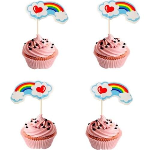 Rainbow Theme Cake Picks Decoration Cupcake Toppers Baby Shower Boys Kids Favors Supplies Happy Birthday Party 24pcs/lot