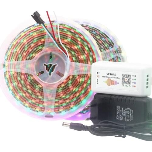 WiFi Music Bluetooth Control 5m WS2812B 30/60 pixels/leds/m Smart led pixel strip,Black/White PCB,WS2812 IC;IP30/IP65/IP67 DC5V