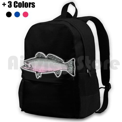 Fish , Side View Of A Fish. Outdoor Hiking Backpack Waterproof Camping Travel Fish Skeleton Bones Salmon Left Over Weird Fun